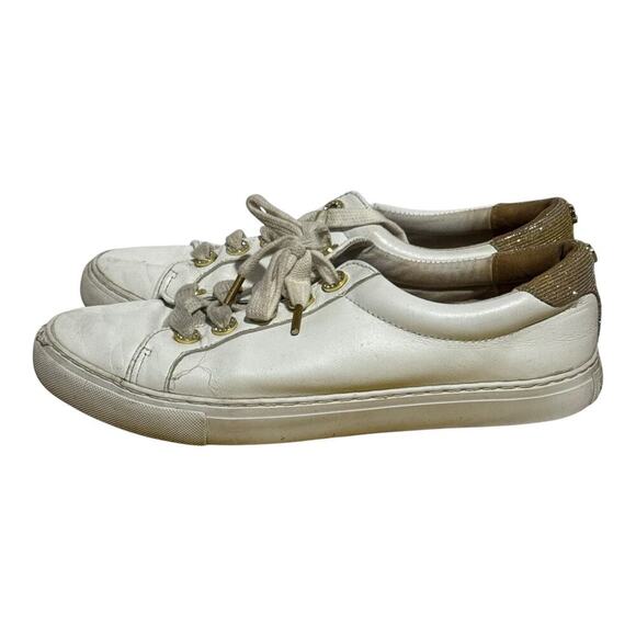 Lilly Pulitzer White Gold Leather Sneakers Women;s Size 8.5 Casual Lace Up - Picture 4 of 8